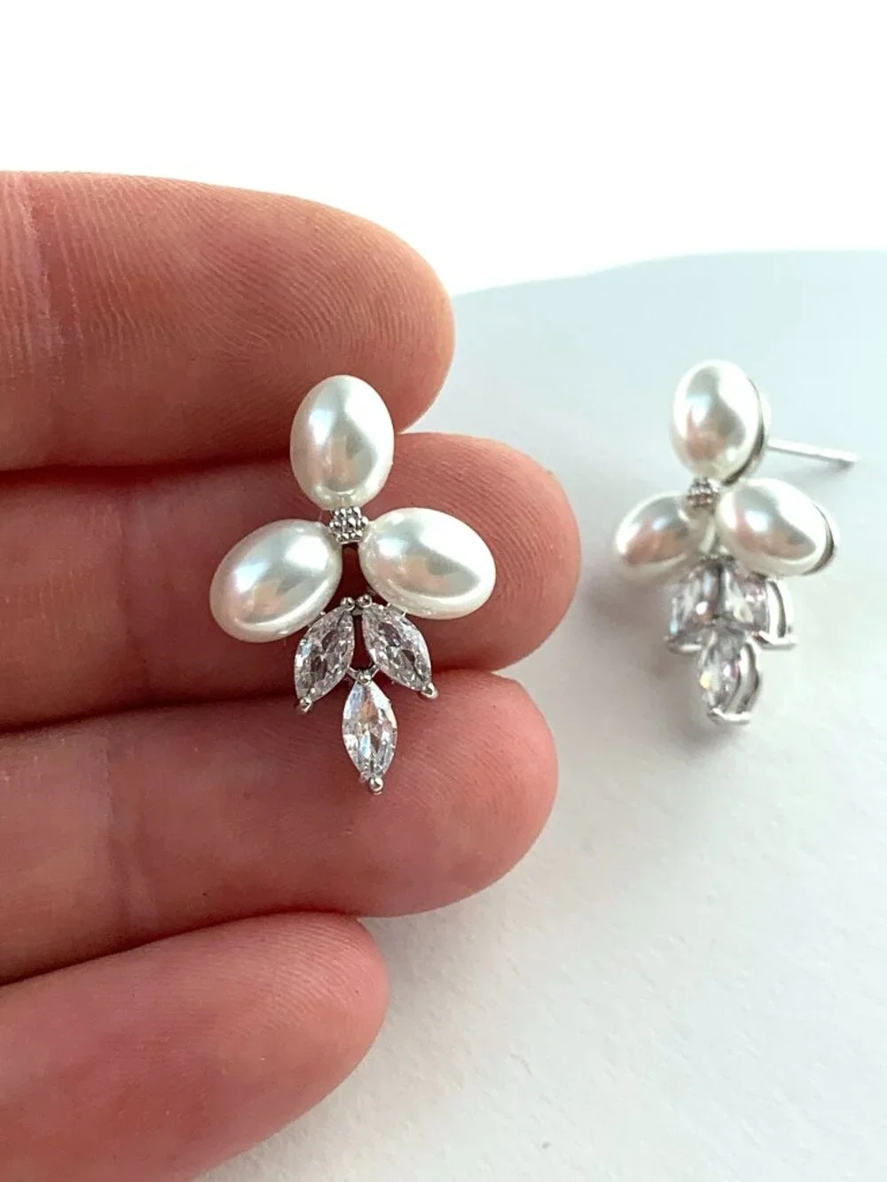 NEW~ Anthropologie, BHLDN, Triple Pearl & Marquise Crystal Cluster Stud Earrings